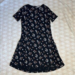 Fat Face Black Floral Short Sleeve A-Line Dress Size 2